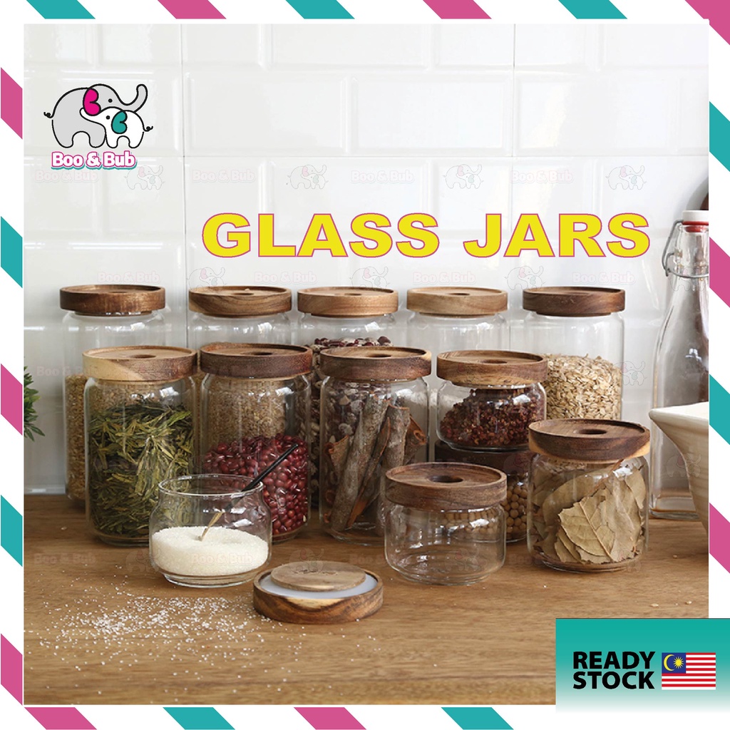 Small Glass Tea Storage Container - Airtight Jar with Bamboo Lid 460ml