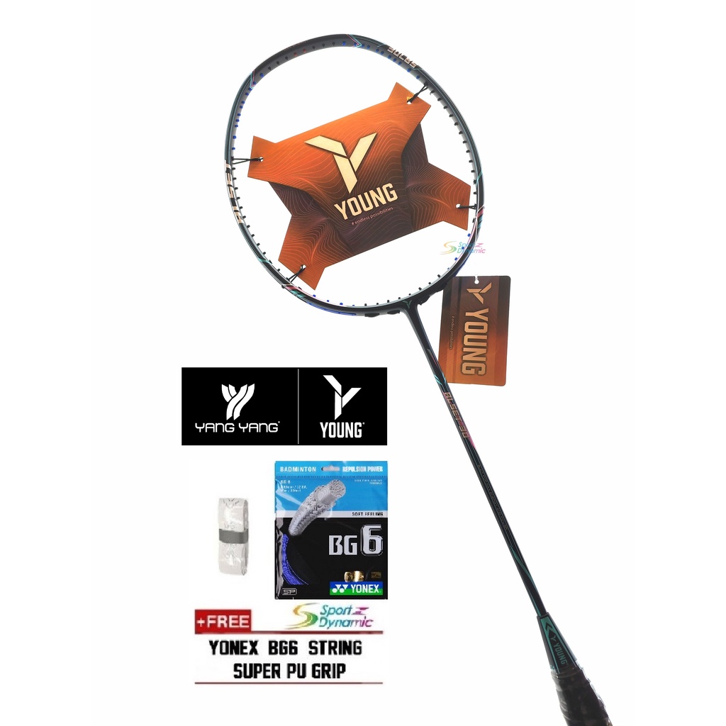 YOUNG ALSET 30 BADMINTON RACKET (BLACK) (FREE 100 ORIGINAL YONEX BG6