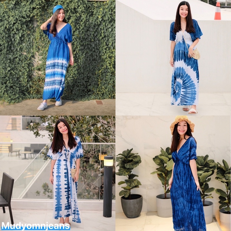 Tie Dye Long Dress V Neck