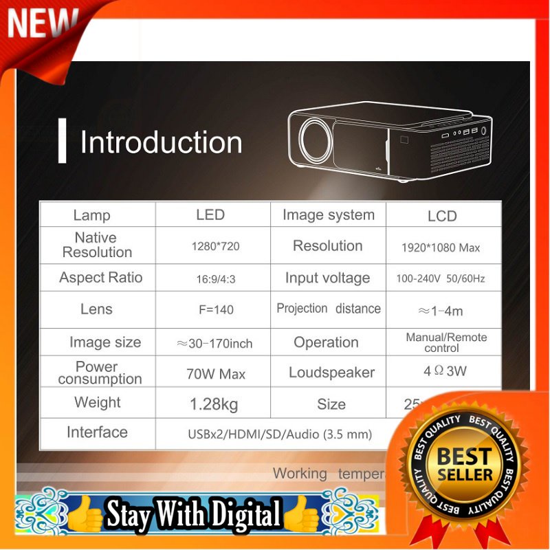 🌹[Local Seller] EXTRA GIFT DELETE OK NEWVIPPIE T6 Mini HD LCD Portable Projector 720 Pixels Support AirPlay DLNA Miraca