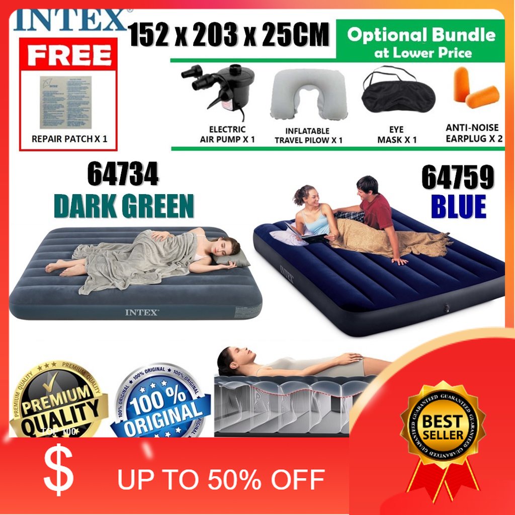 🎁KL STORE✨ (152x203x25cm)Queen Size INTEX 64734 or 64759 DURA-BEAM  Flocked Inflatable Ai