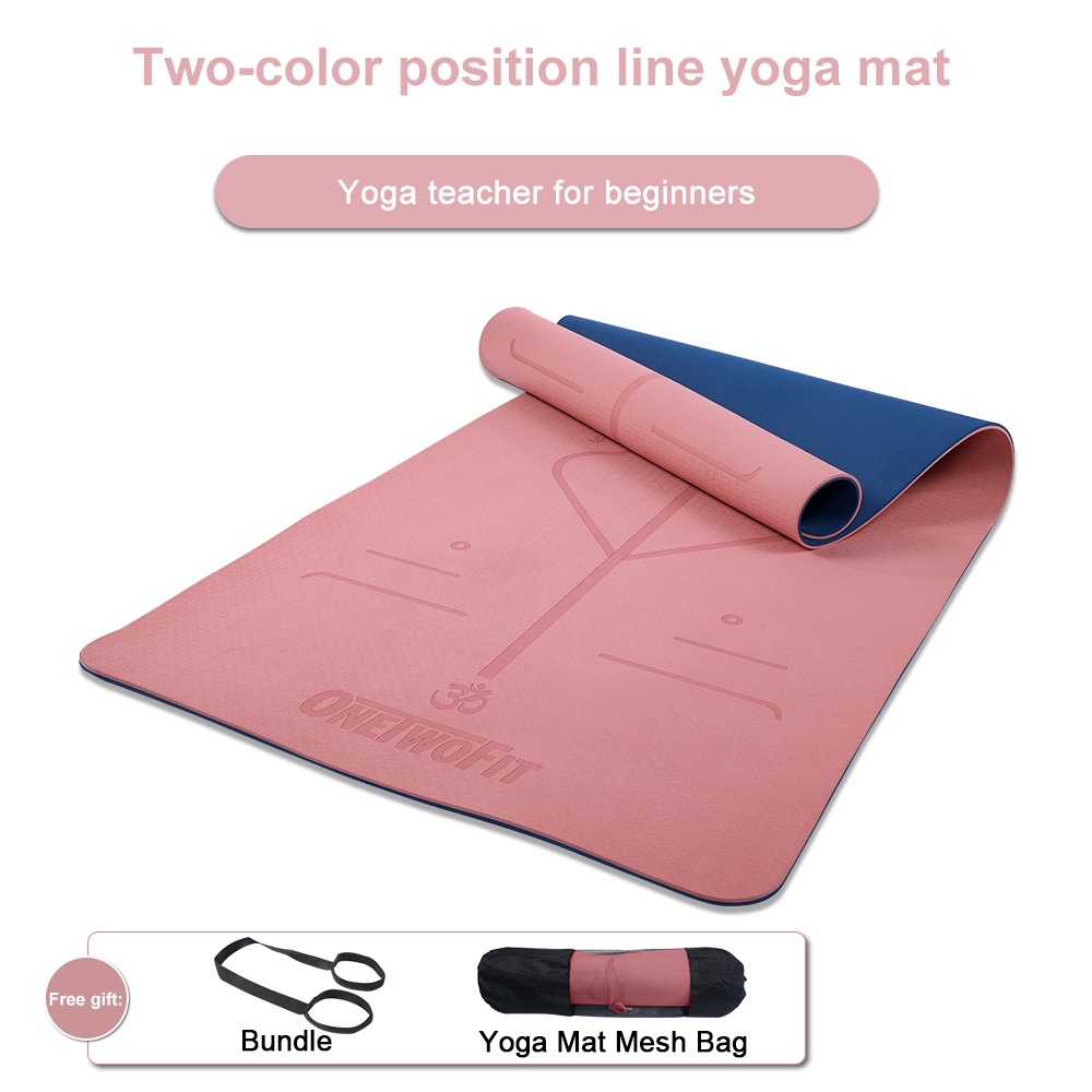[[ FREE GIFT  TPE Yoga Mat 6mm Anti-Slip Dual Layer with Alignment Guide Exercise Mats With Storage Bag And Carryi