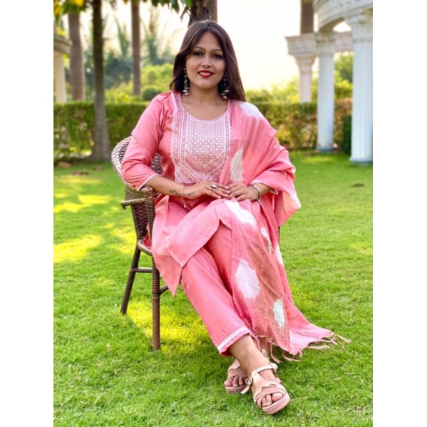 Embroidered Kurti Set with Dupatta (Punjabi Suit) | Shopee Malaysia