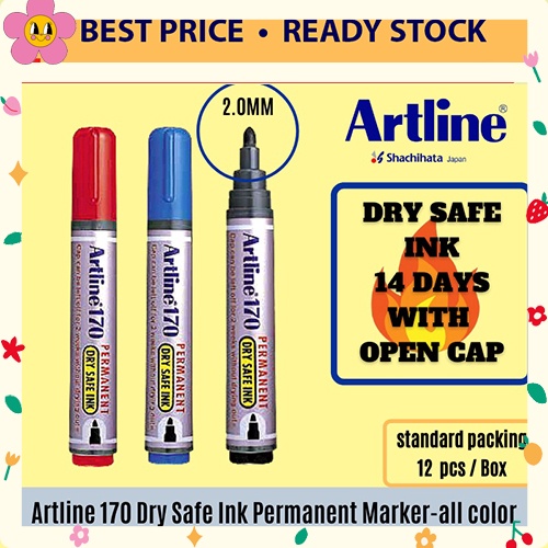 Artline 170 Dry Safe Permanent Marker Pen / Dry Safe Ink / Permanent Marker Pen 2.0mm Shopee