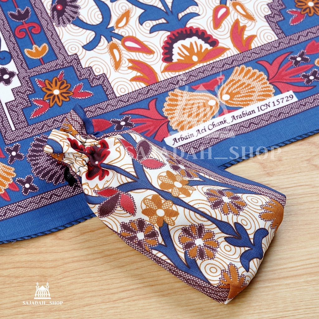 Qadhifa Arabian Shell Motif Wallet Prayer Mat (Color: Blue) Drawstring/Seleting FAVORITE Hajj Souvenirs!!