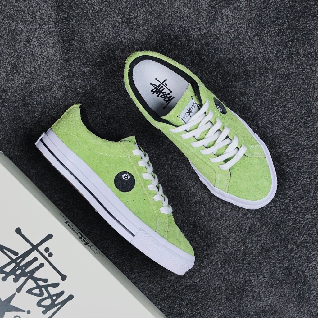 Convers x Stussy "No. 8 black ball" Co-branded flip-fur low-top green classic casual fashion sneakers for men and women-B38