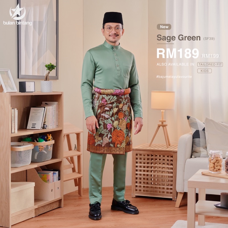 [ SLIM FIT ] Baju Melayu Bulan Bintang 2022 SAGE GREEN Shopee Malaysia