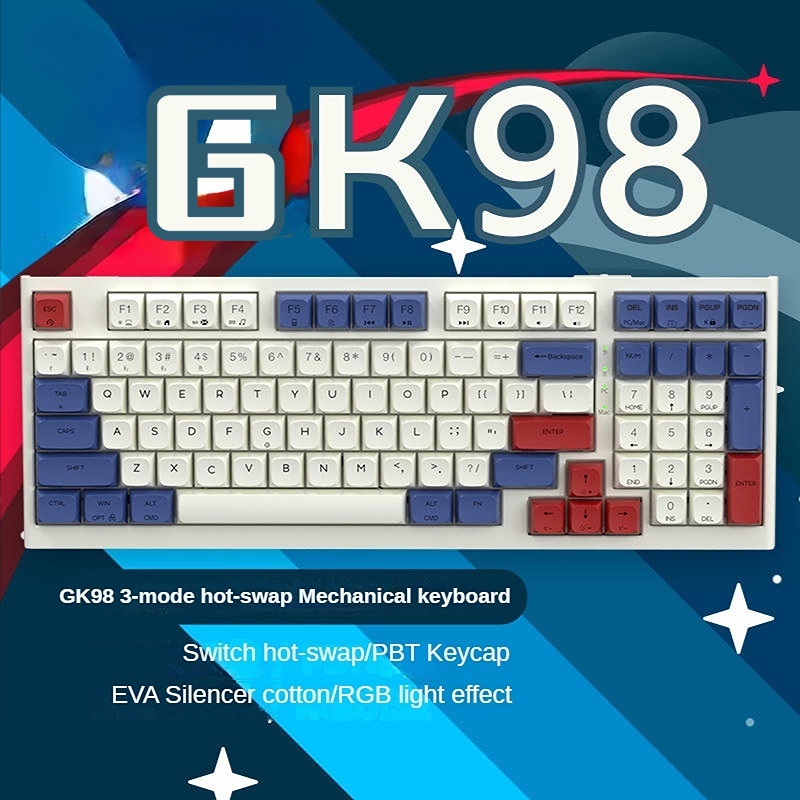 Lychee GK98 RGB Gaming keyboard hot swap mechanical keyboard 4000mah battery Gasket 3-mode wireless bluetooth 5.0 customized Gateron pro yellow brown red switch brown switch