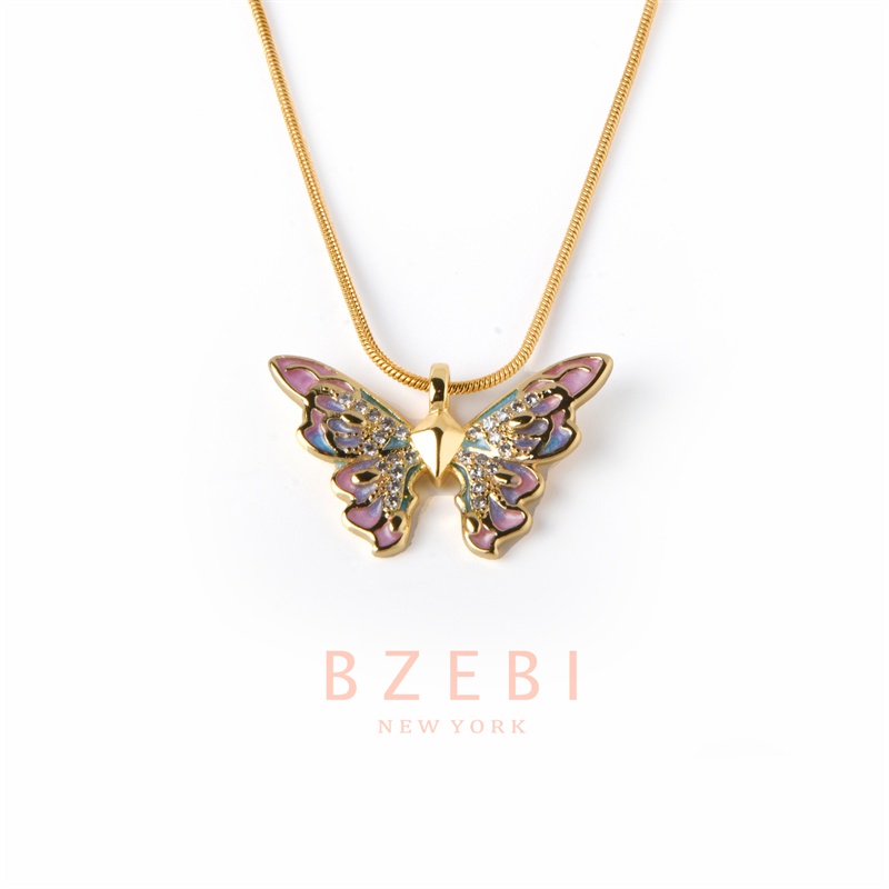 BZEBI Butterfly Necklace Barbie Stainless Steel Korean Fashion Pendant Statement Jewelry Accessories 18K with box for Women 106n