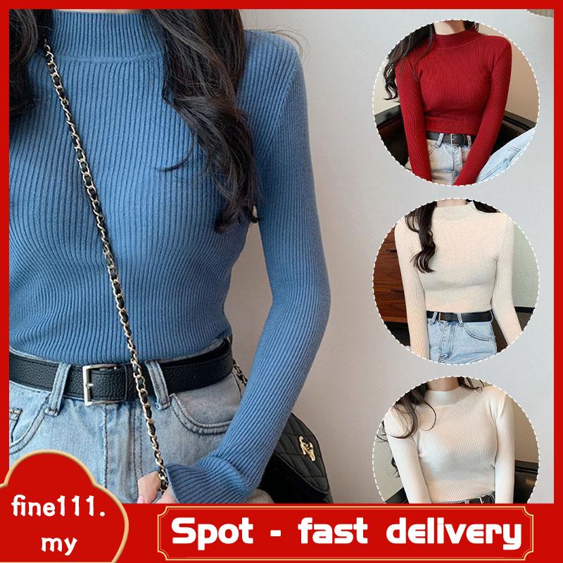 【Malaysia stock】Women Winter Sweater Long Sleeve Knitted Shirt High Quality【fine111】