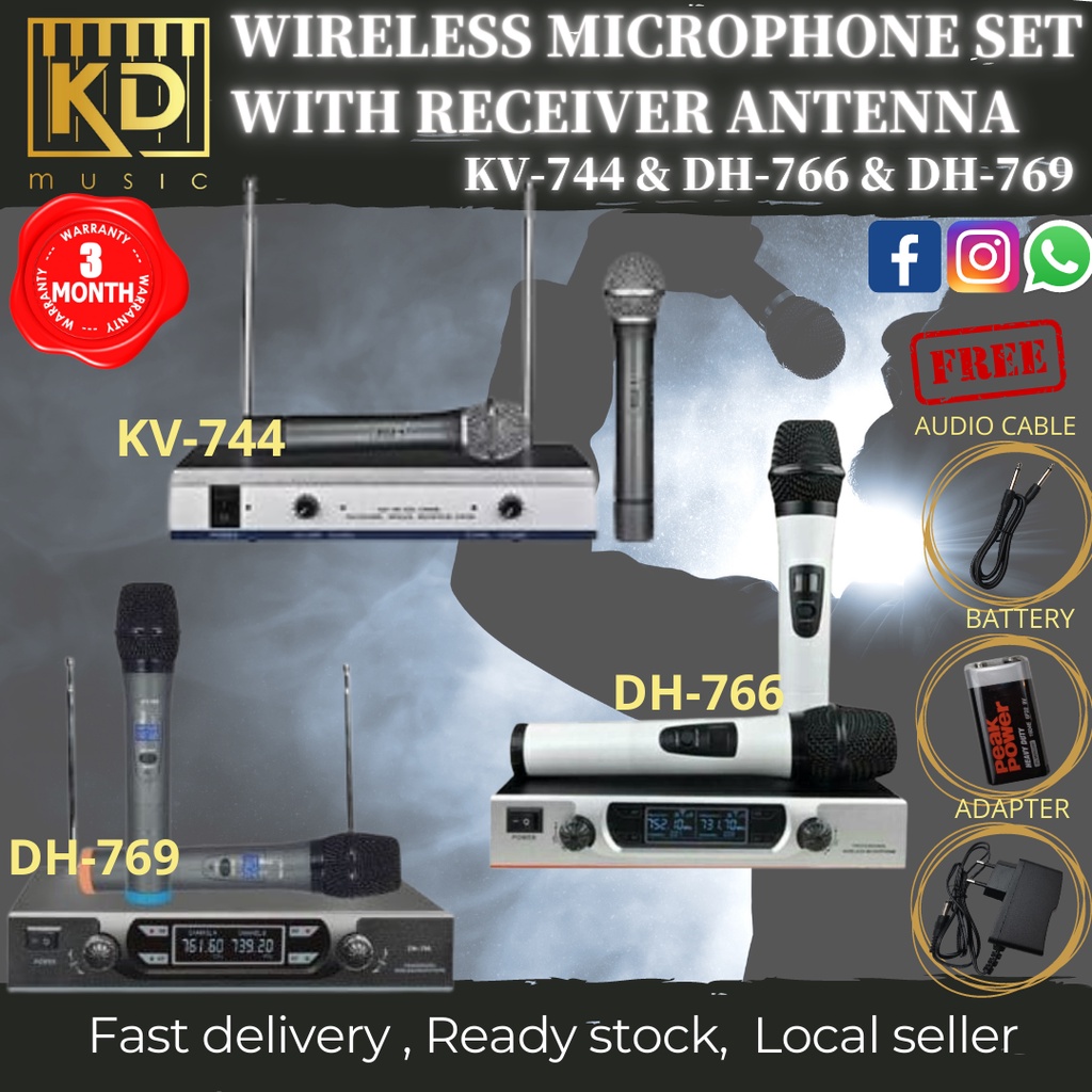 ☆WIRELESS 2MIC + RECEIVER☆ MAX WIRELESS MICROPHONE SET WITH RECEIVER KV-744, DH-766 AND DH-769