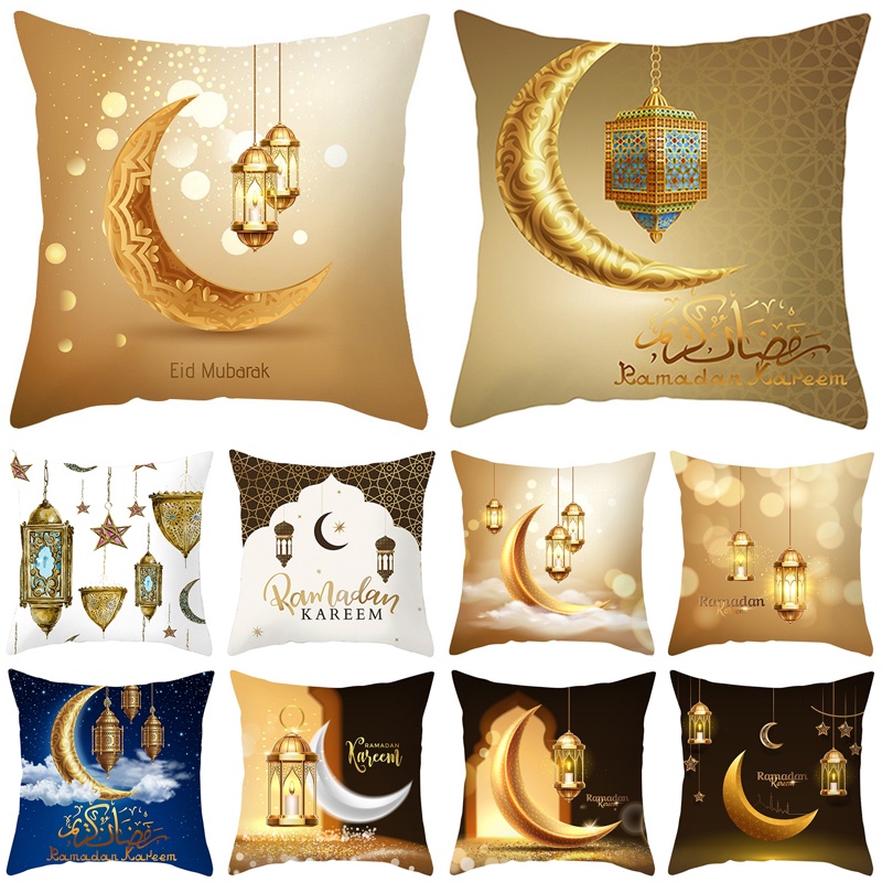 Huiran45*45cm EID MUBARAK Pillow Case Cover Islamic Muslim Home Decor Sofa Cushion Cover Ramadan Decoration Hamper Raya Aidilfitri Selamat Hari Raya Decoration 2023 Barang Raya 2023