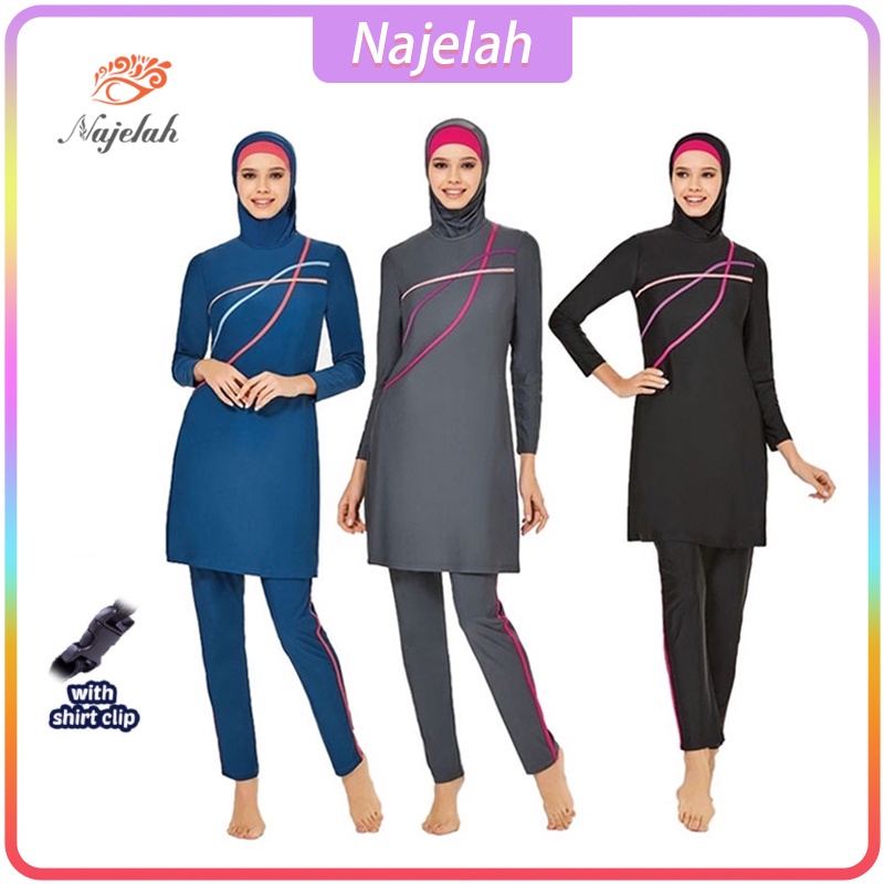 Najelah Women Muslim Swimsuit Ladies Islamic Swim Wear Hijab Activewear Burkini Badpak