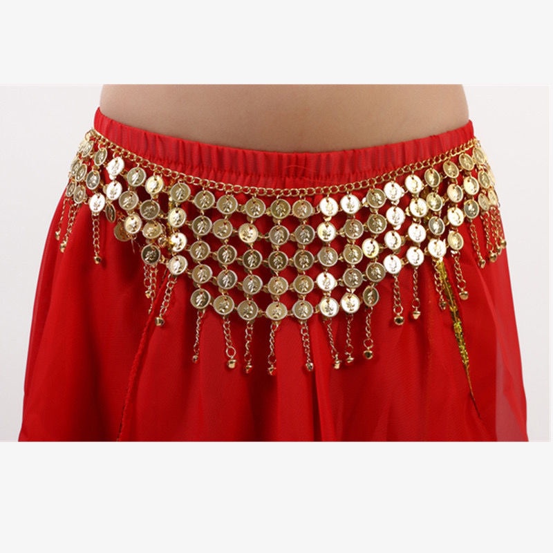Female Belly Dance Waist Chain Indian Practice Bell Belt Loud Gold Coin