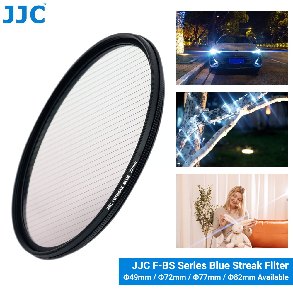 JJC F-BS Blue Streak Filter Cinematic Elongated Blue Streak Camera Lens Filter For Adding Anamorphic-like Blue Flares To Still Images And Video Footage, 49 72 77 82mm Available