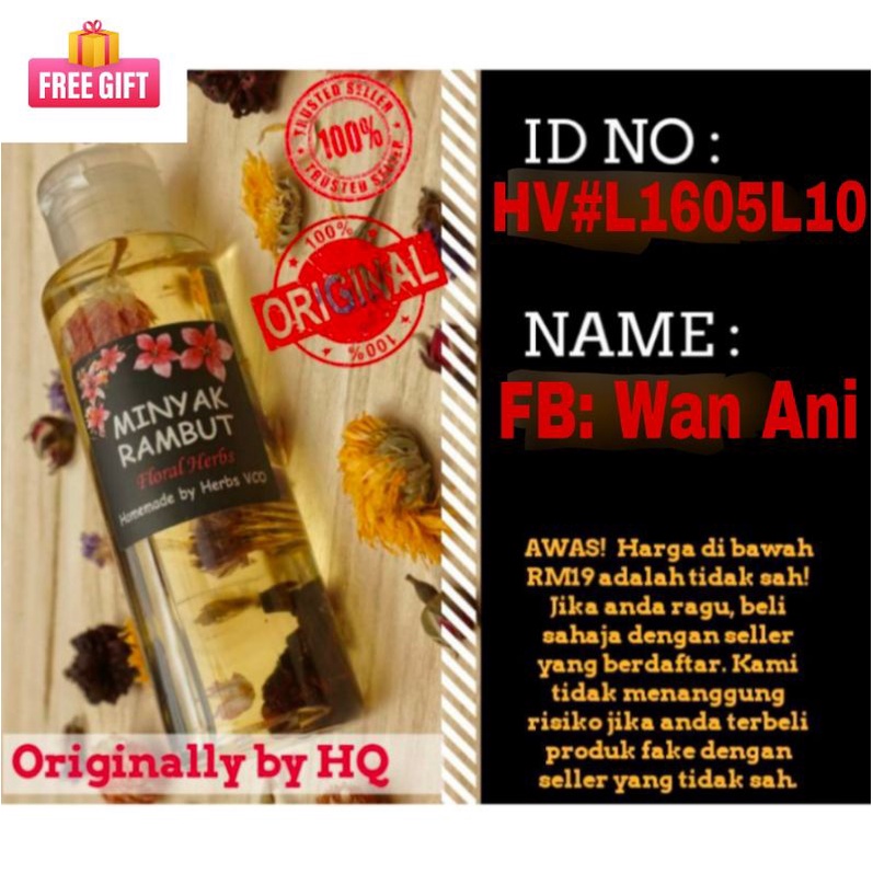 MINYAK RAMBUT 100% NATURAL REMEDIES HERBS DENGAN TONIK SUBUR RAMBUT