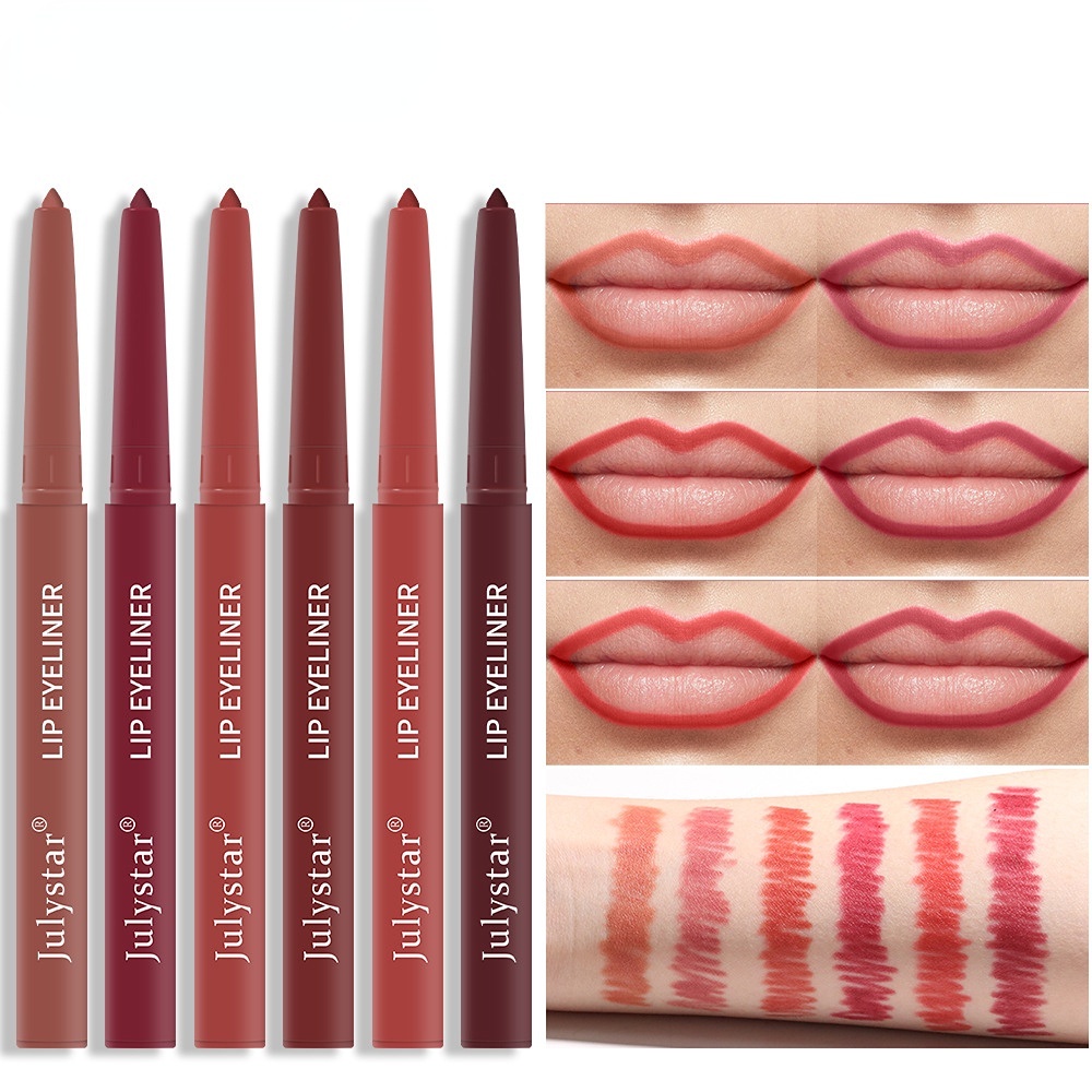 Julystar 6 Colors Lipliner Pencil Lip Makeup Lipstick Pencils Waterproof Matte Lip Liner Pen
