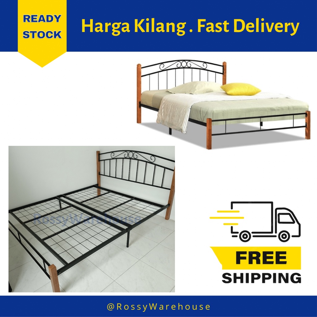 Free Shipping Antique Queen Bed Metal Bed Frame Wood Metal Double Bed Katil Besi Katil 