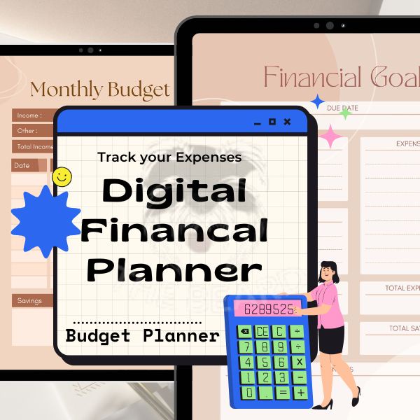 Affordable Digital Financial Planner budget planner expenses tracker monthly goal Savings Goal Minimalist Aesthetic