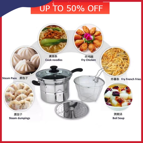 🎁KL STORE✨ _Stainless Steel Multi Usage Cooking Pot/Deep Fry/Steam/Stew (4 Pcs x 22cm)