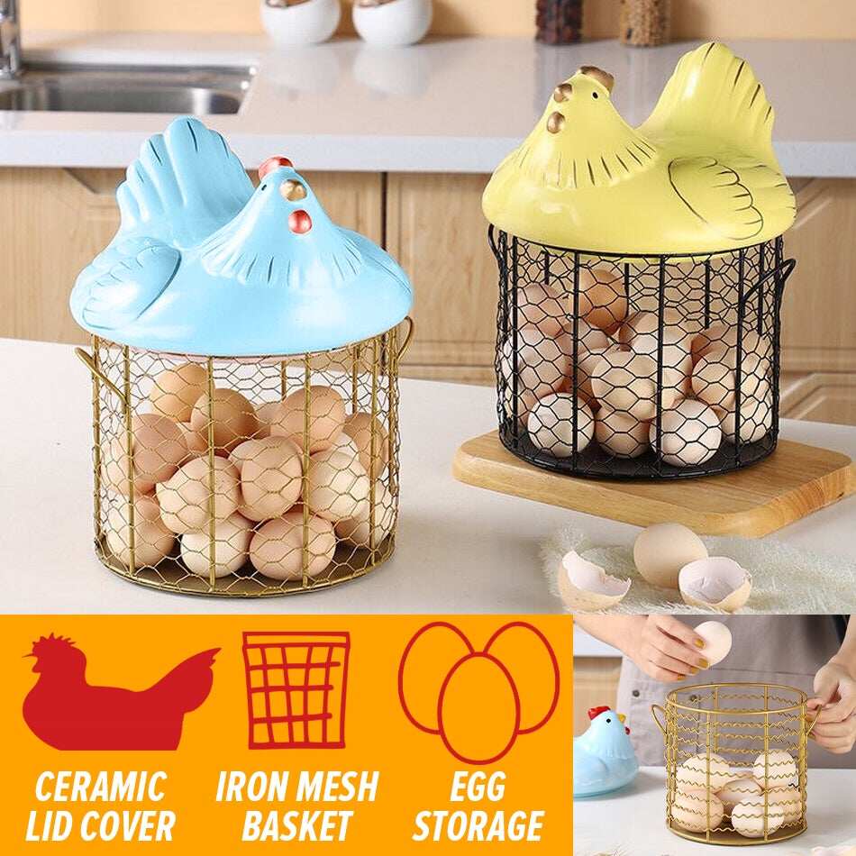 [[ FREE GIFT  Ceramic Chicken Egg Storage Wire Basket / Ayam Seramik Bekas Penyimpanan Telur