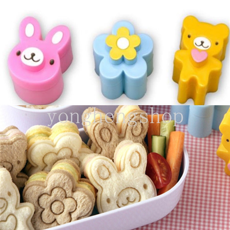 3pcs/set Bear Flower Rabbit Shaped Sandwich Cutter Sushi Mold Bread Biscuits Embosser Kids Rice Balls Lunch Mould DIY Baking Tool