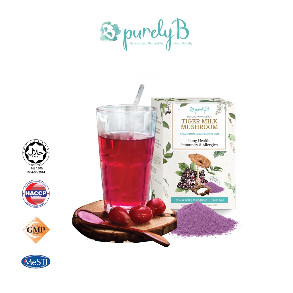 PurelyB Tiger Milk Mushroom Lung, Sinus, Stamina & Joint Supplement (30 Sachets)