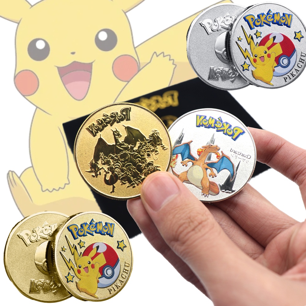 Pokemon Anime Metal Collection Chariot Pikachu Commemorative Coin Gold Plated Silver Card Coin Iron Display Box Children's Gift