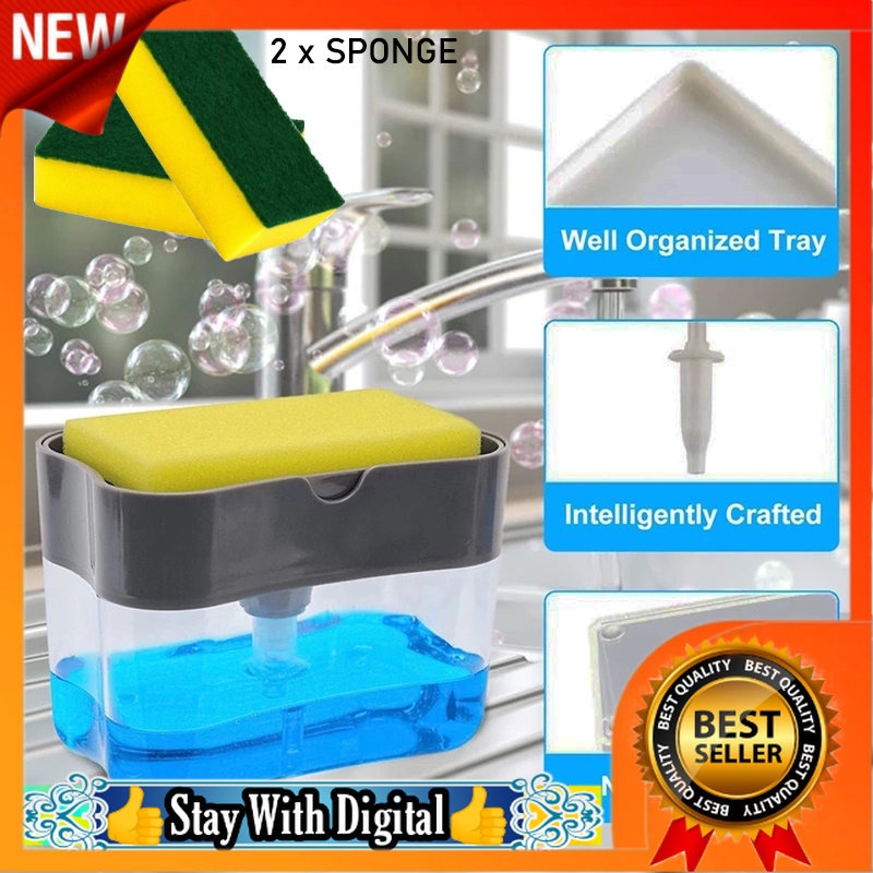 FREE POS 🌹[Local Seller] DISHWASH SOAP DISPENSER WITH 2X SPONGE CADDY (Random color) Sponge Box Holder K