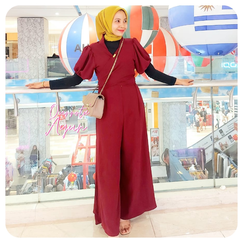 Salsa Korean Long Jumpsuit Crinkle Airflow Short Sleeve S-XL Latest Muslim Women'S Fashion Contemporary Crinkle Jumpsuit Women'S Crinkle Suit Today'S Jumpsuit