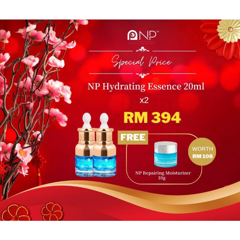 CNY PROMO NP ESSENCE *2 > NP NEW PRODUCTS → Free NP REPAIRING MOISTURIZER 10G ( worth RM108 )