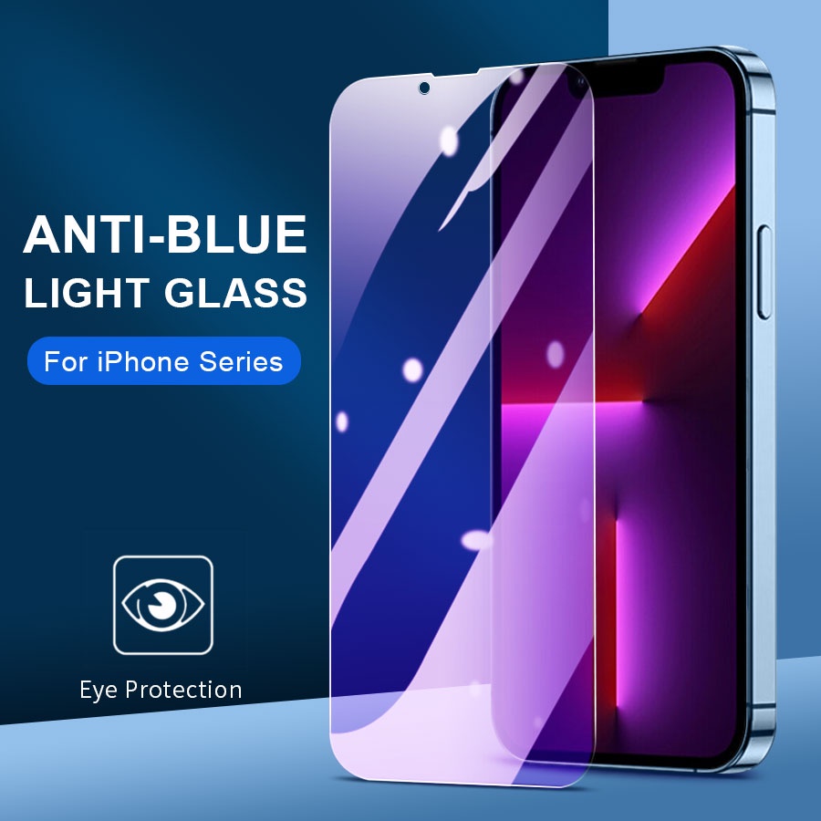 Anti-Violet HD Tempered Glass Screen Protector for iPhone 14 13 12 11 Pro Max Mini X Xs Max XR 8 7 6 Plus