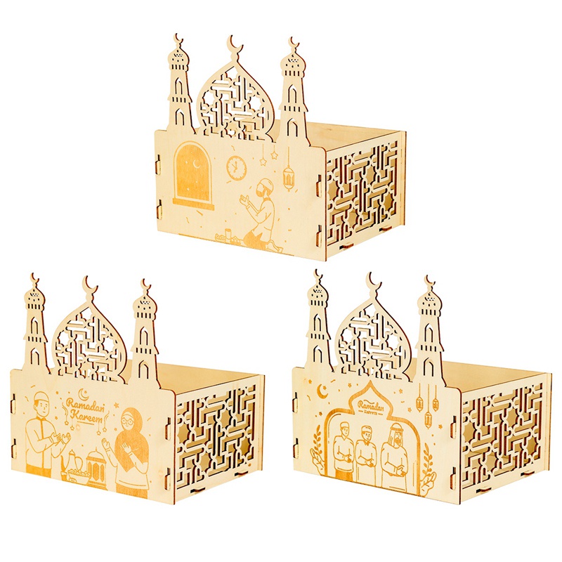 1pcs Eid Mubarak Wooden Box Candy Craft Hanging Pendant Ramadan Decorations For Home Islam Muslim Decor Ramadan Mubarak Gift