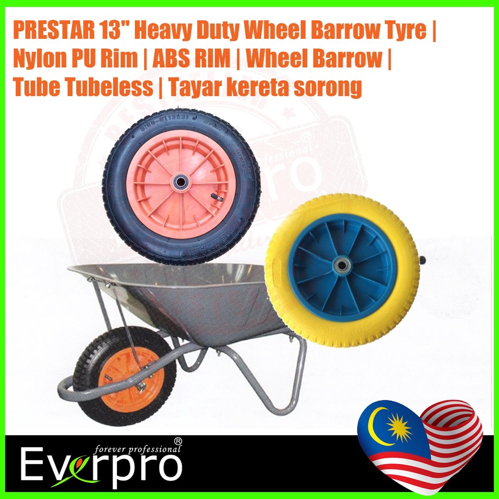 Prestar 13 Heavy Duty Wheel Barrow Tyre Nylon Pu Rim Abs Rim Wheel Barrow Tube Tubeless 9638