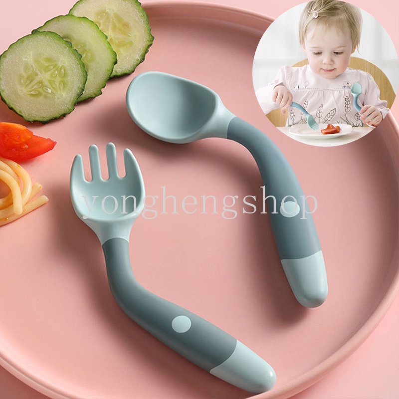 2pcs Flexible Baby Spoon Fork Set Bendable Scoop Children Eating Training Tableware Feeding Cutlery Kids Auxiliary Utensils