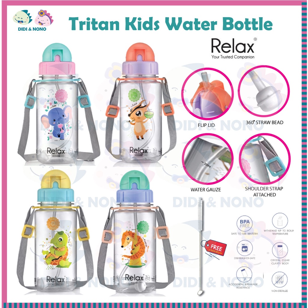 RELAX Tritan Kids Water Bottle ELEPHANT / KIJANG / TERRAPIN / PANGOLIN Botol Air Kanak Kanak - 400ml