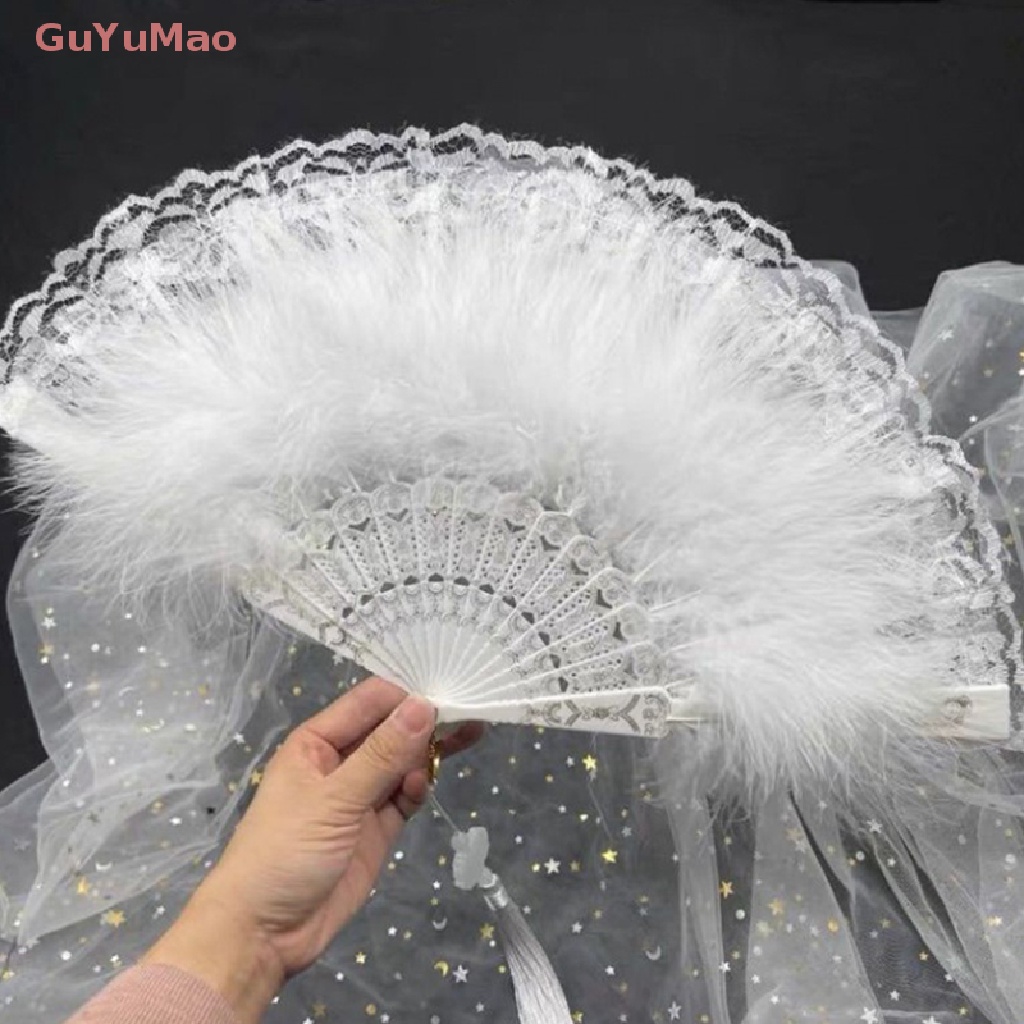 [cxGUYU] Lolita Feather Folding Fan Japanese Sweet Fairy Girl Dark Court Dance Hand Fan PRTA