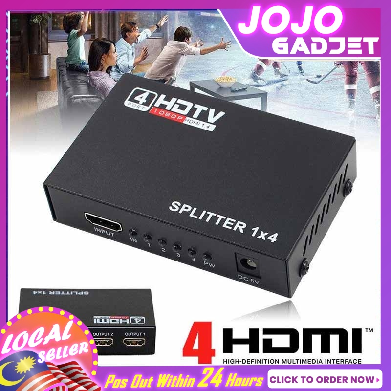 HDMI SPLITTER 1 IN 4 OUT FULL HD for Astro / PC/ Laptop/ DVD Shopee Malaysia
