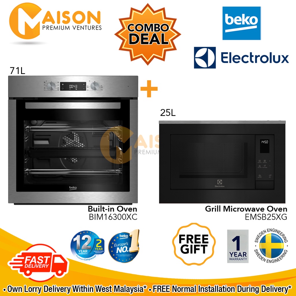 [CNY Sales] Beko Builtin Oven 71Litres BIM16300XC + Electrolux