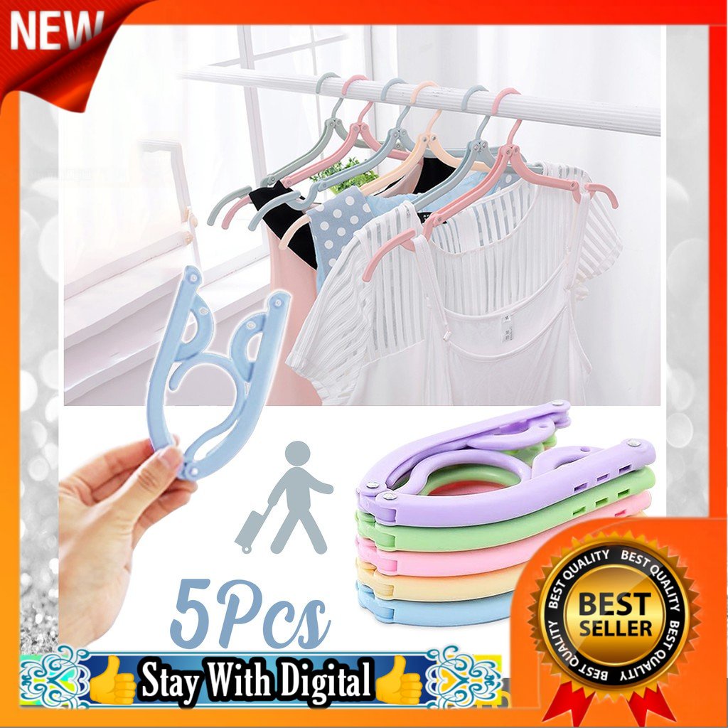 🌹[Local Seller]  5Pcs Foldable Travel Cloth Hanger Clothes Drying Rack with Anti-Slip Design Pen