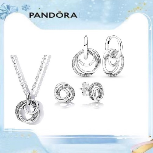 Genuine 925 Silver Family Eternal Pendant Necklace Ladies Earring Set