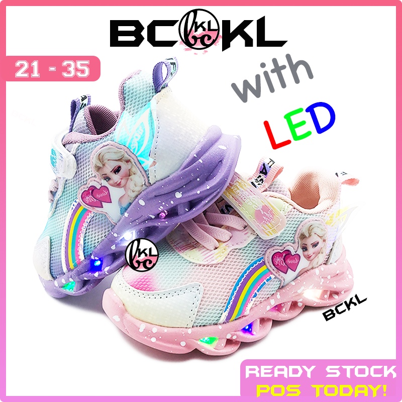 【 BCKL 】Baby & Kids LED Frozen Sport Shoes | Trendy Princess Boys Casual Twins Sneakers Light Girls | Kasut Lampu Budak