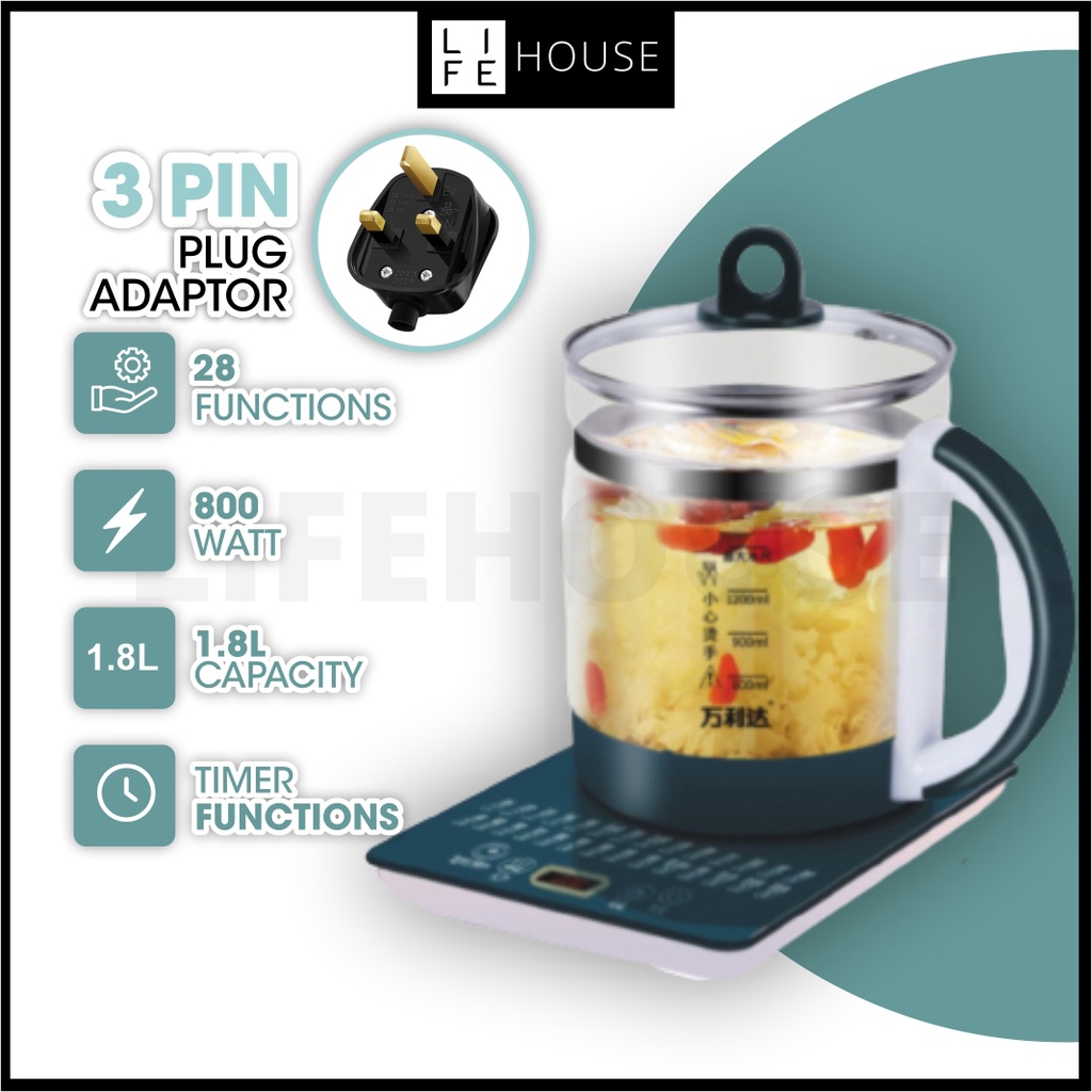 [3 Pin Plug] 28 Functions Multifunction Health Pot 1.8L Glass Automatic Electric Kitchen Cooker Soup Pot Boiler 养生壶汤锅