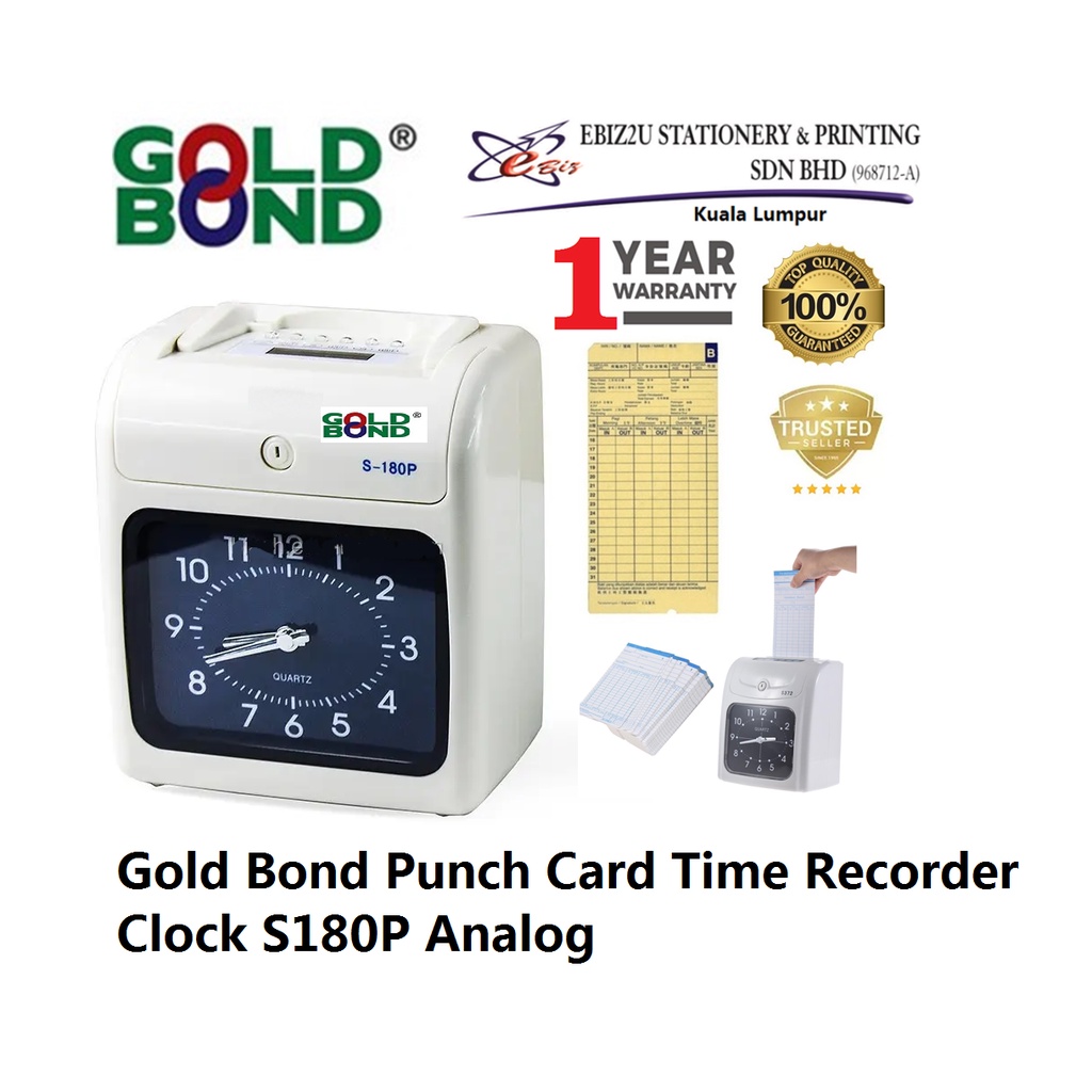 Gold Bond Punch Card Time Recorder Clock S180P Analog (Time Clock