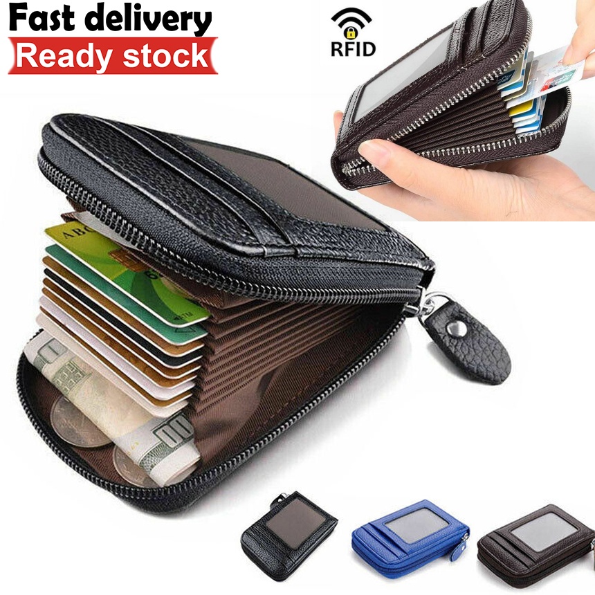 RFID Blocking Genuine Leather Credit Card Case Holder Security Travel