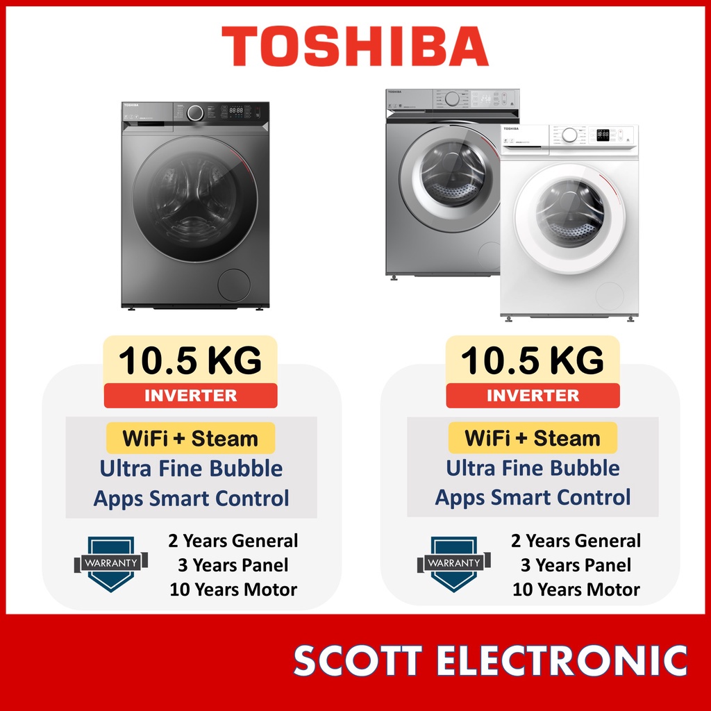 Toshiba 10.5KG FRONT LOAD INVERTER WASHING MACHINE BASUH AUTO TW