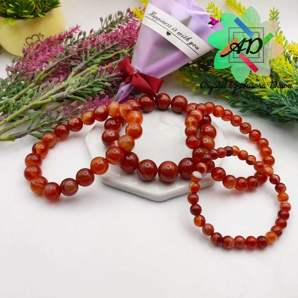 AD068 Red DZI Agate 红天珠玛瑙 Natural Healing Crystal Bracelet 天然疗愈水晶手链