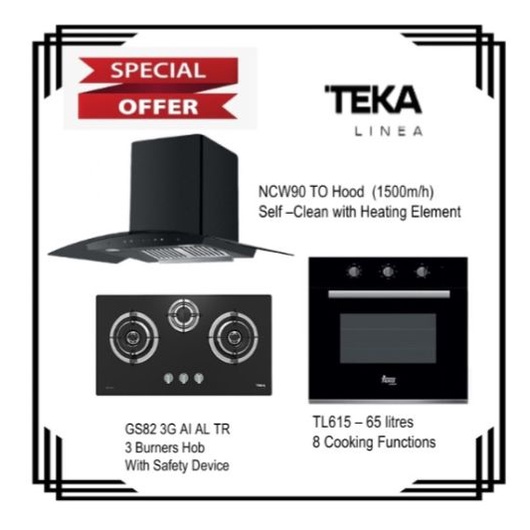 Teka NCW 90 T30 Self Cleaning Hood System (1500m3/h) + Hob GS82 AI AL