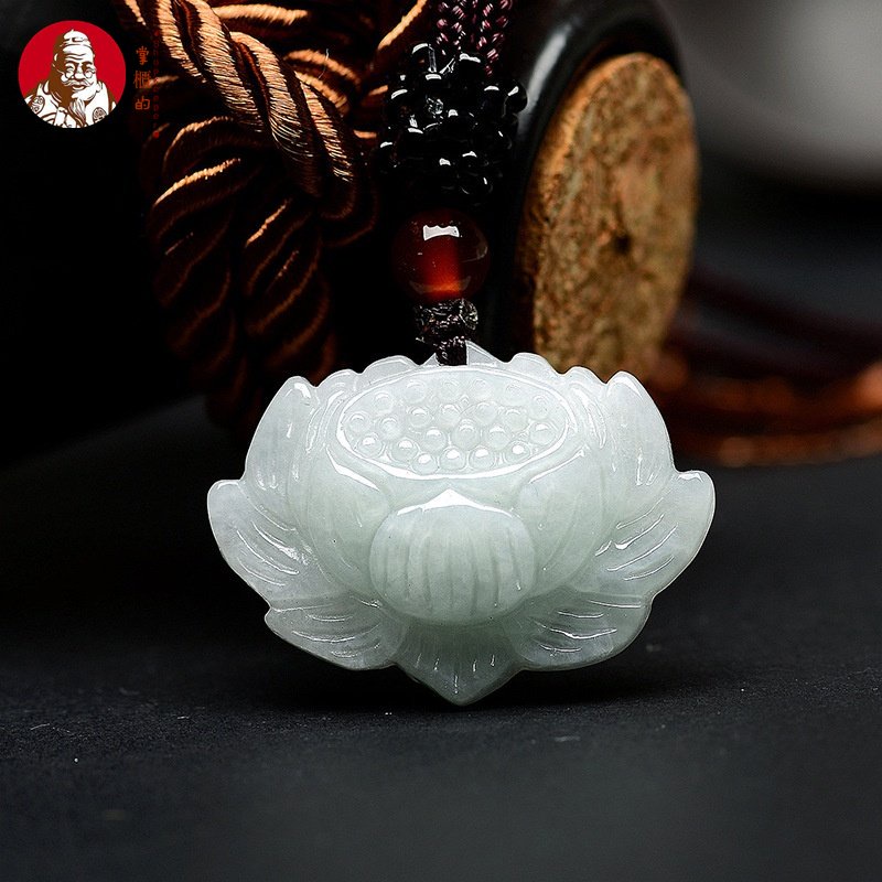 █Myanmar゜Natural Burmese a Goods Jade Lotus Lotus Pendant Ice Jade Pendant Flower Pendant Men Women