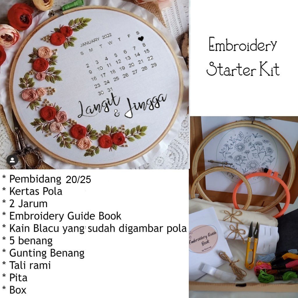 Embroidery Kit Package Flower Name Custom Series D/ Embroidery Package for Beginners/ Hand Embroidery Package Gift Decor